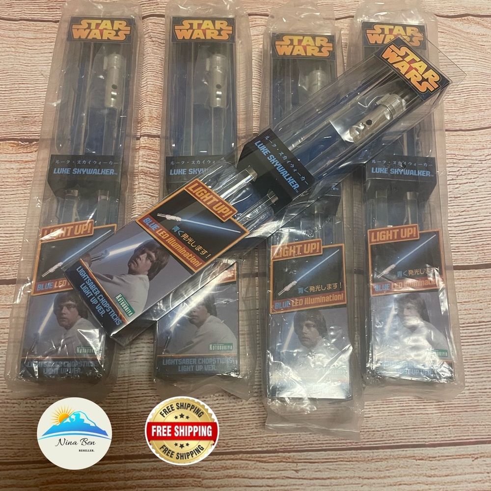 Set Of 5 Star Wars Kotobukiya Luke Skywalker Blue LED Lightsaber Chop Sticks